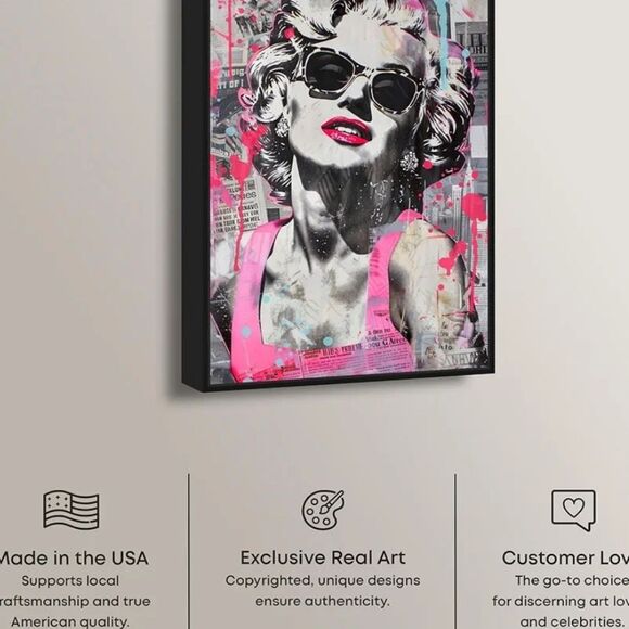 Instinct Style Iconic Star Marilyn Monroe Retro Glam Framed Canvas Wall Decor - Picture 2 of 7
